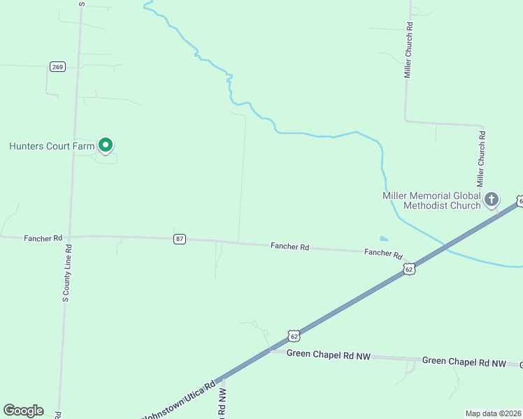 map of restaurants, bars, coffee shops, grocery stores, and more near 13900 Fancher Road in Johnstown