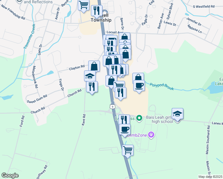 map of restaurants, bars, coffee shops, grocery stores, and more near 4733-4803 Route 9 in Howell