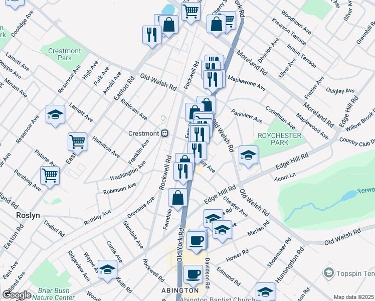 map of restaurants, bars, coffee shops, grocery stores, and more near 1717 Ferndale Avenue in Montgomery County