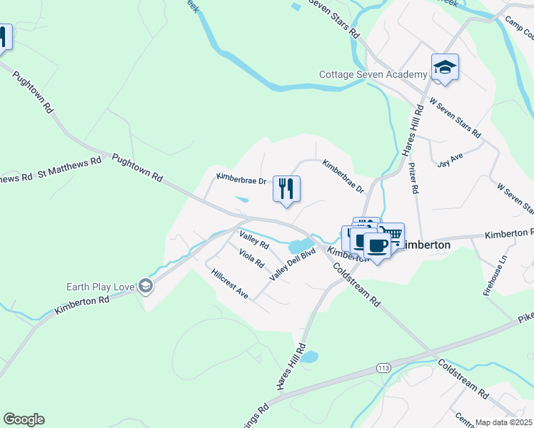 map of restaurants, bars, coffee shops, grocery stores, and more near 2021 Kimberton Road in Phoenixville
