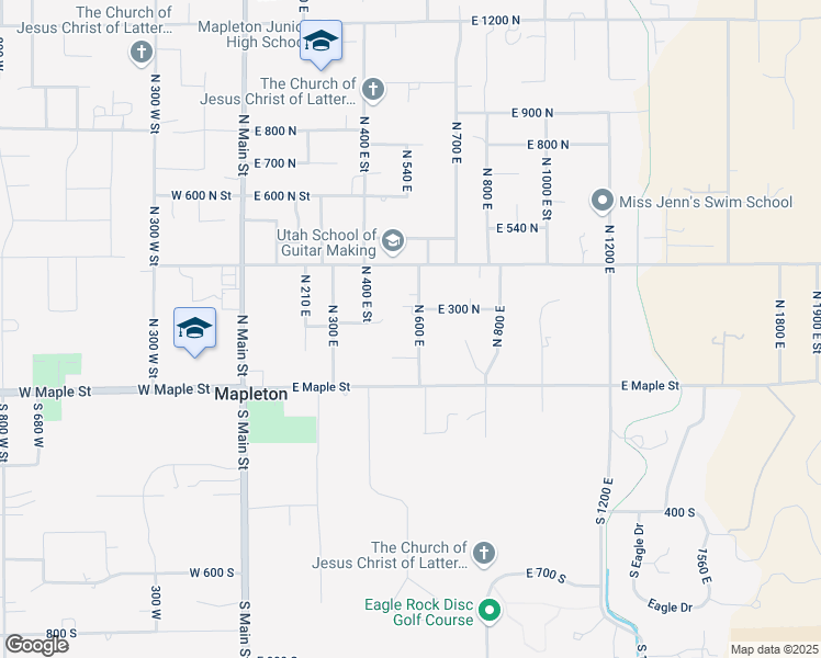map of restaurants, bars, coffee shops, grocery stores, and more near 185 North 600 East in Mapleton