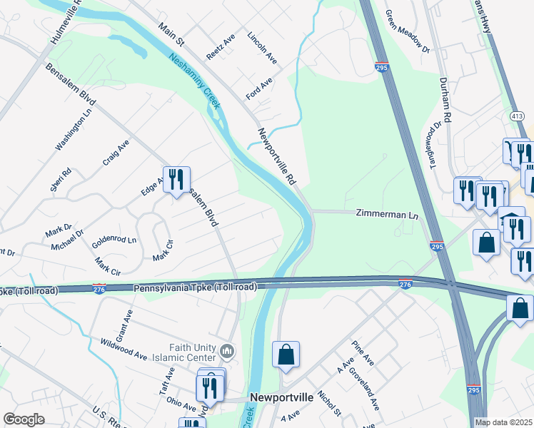map of restaurants, bars, coffee shops, grocery stores, and more near 6445 Crescent Avenue in Bucks County