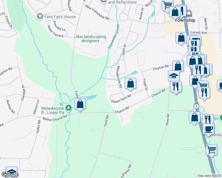 map of restaurants, bars, coffee shops, grocery stores, and more near 14 Hawk Court in Howell Township