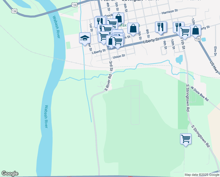 map of restaurants, bars, coffee shops, grocery stores, and more near 101 South River Road in Covington