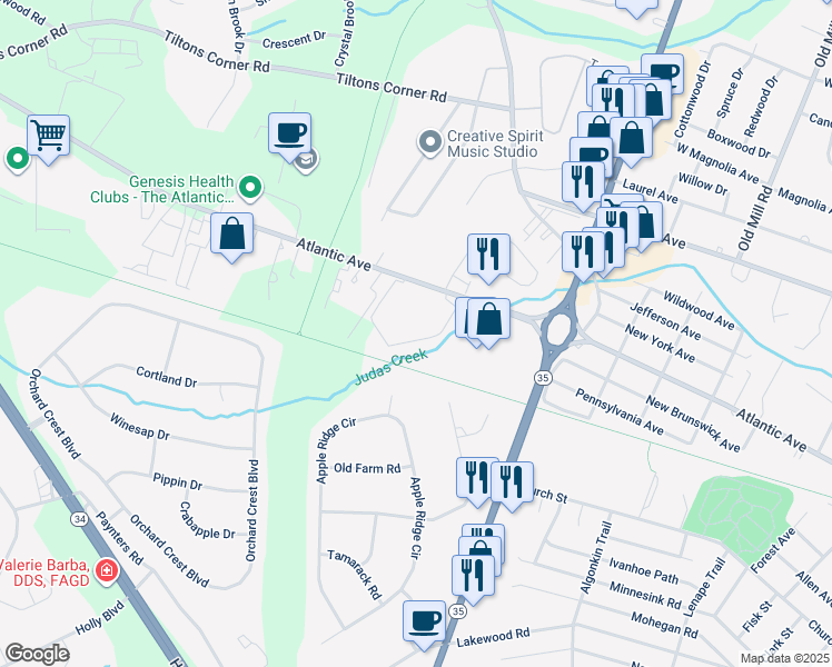 map of restaurants, bars, coffee shops, grocery stores, and more near 1507 Atlantic Avenue in Manasquan