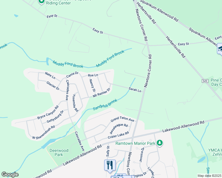 map of restaurants, bars, coffee shops, grocery stores, and more near 24 Mount Ranier Drive in Howell