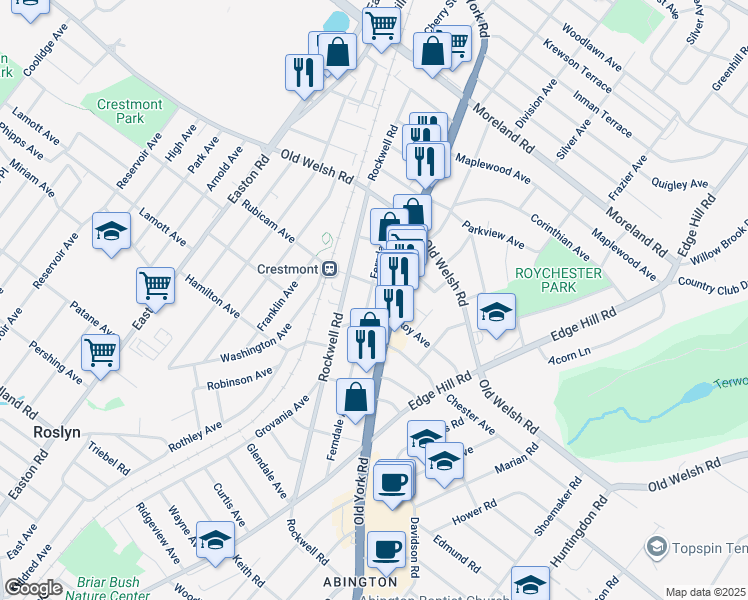 map of restaurants, bars, coffee shops, grocery stores, and more near 1717 Ferndale Avenue in Montgomery County