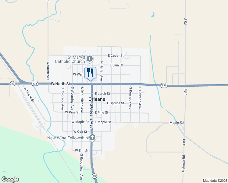 map of restaurants, bars, coffee shops, grocery stores, and more near 101-199 South College Avenue in Orleans