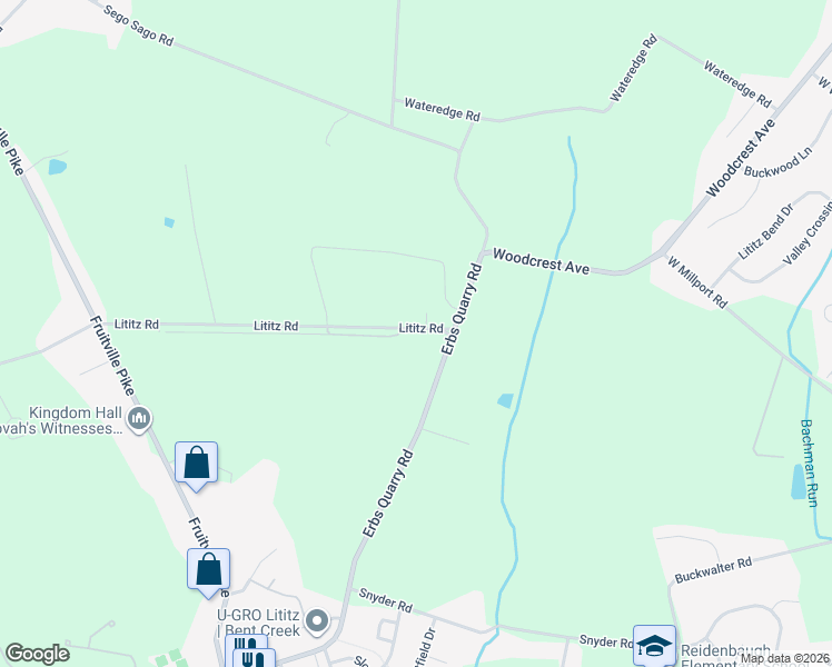 map of restaurants, bars, coffee shops, grocery stores, and more near 16 Lititz Road in Lititz