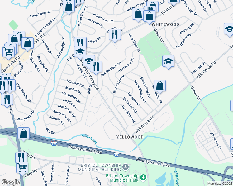map of restaurants, bars, coffee shops, grocery stores, and more near 141 Blue Ridge Drive in Levittown