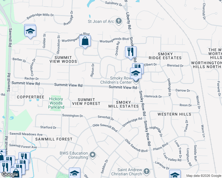map of restaurants, bars, coffee shops, grocery stores, and more near 8135 Simfield Road in Dublin