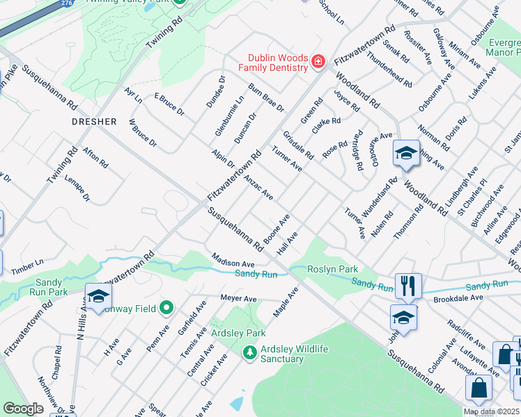 map of restaurants, bars, coffee shops, grocery stores, and more near 1137 Wilson Avenue in Roslyn