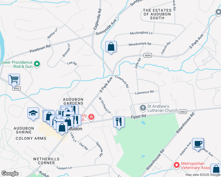 map of restaurants, bars, coffee shops, grocery stores, and more near 31 Borton Road in Eagleville