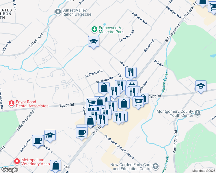 map of restaurants, bars, coffee shops, grocery stores, and more near 43 Brimfield Road in Eagleville