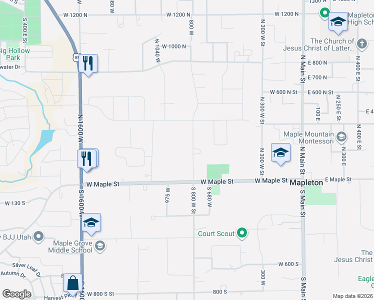 map of restaurants, bars, coffee shops, grocery stores, and more near 209 North 800 West Street in Mapleton