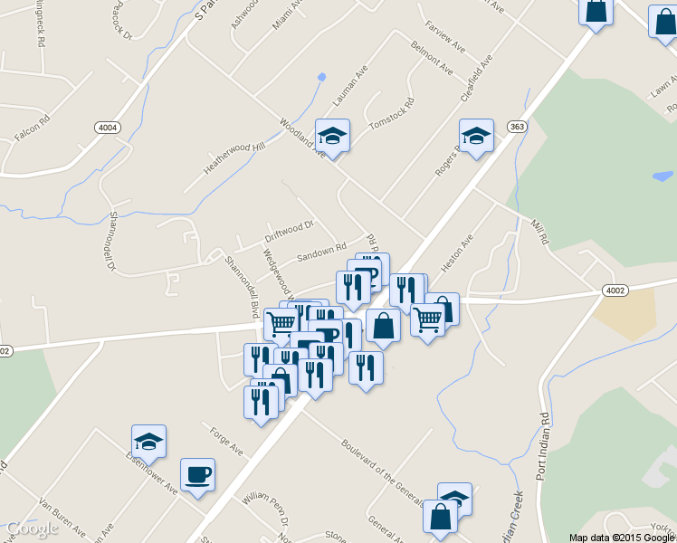 map of restaurants, bars, coffee shops, grocery stores, and more near 41 Brimfield Road in Eagleville