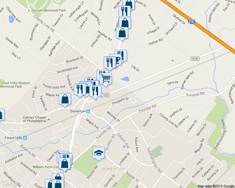 map of restaurants, bars, coffee shops, grocery stores, and more near 13675 Philmont Avenue in Philadelphia