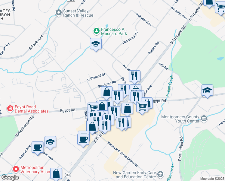 map of restaurants, bars, coffee shops, grocery stores, and more near 41 Brimfield Road in Eagleville