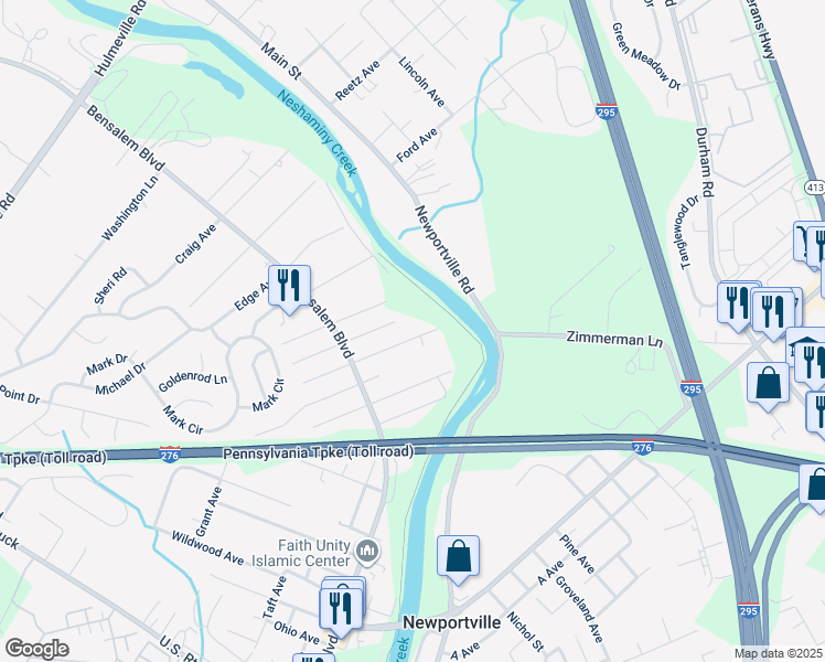 map of restaurants, bars, coffee shops, grocery stores, and more near 6426 Crescent Avenue in Bucks County