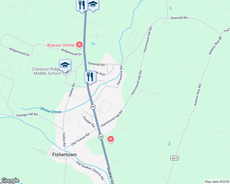 map of restaurants, bars, coffee shops, grocery stores, and more near 134 Sycamore Road in Fishertown
