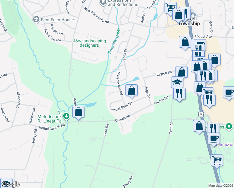map of restaurants, bars, coffee shops, grocery stores, and more near 3 Hawk Court in Howell Township