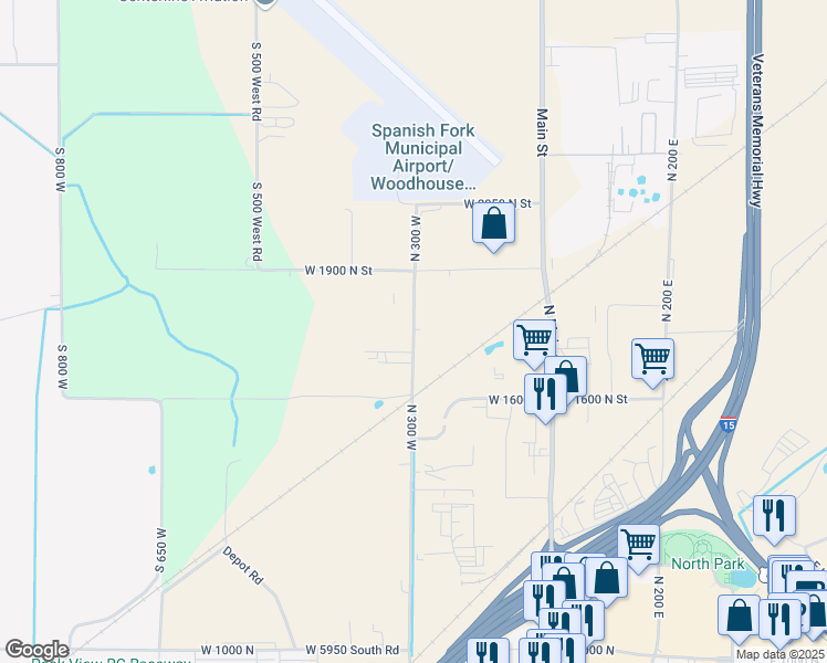 map of restaurants, bars, coffee shops, grocery stores, and more near 1640 North 300 West in Spanish Fork