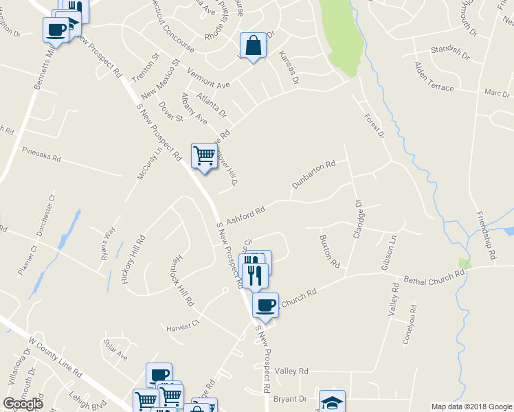 map of restaurants, bars, coffee shops, grocery stores, and more near 14 Ashford Road in Jackson