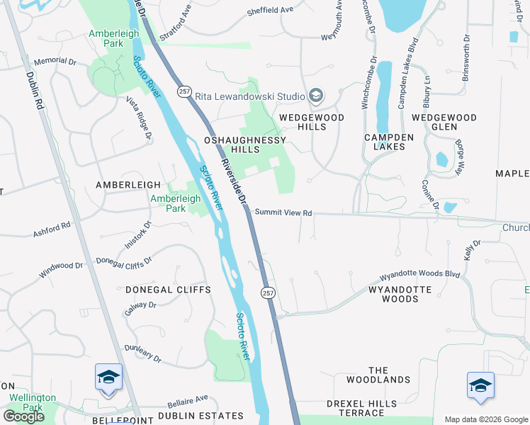map of restaurants, bars, coffee shops, grocery stores, and more near 4555 Summit View Road in Dublin