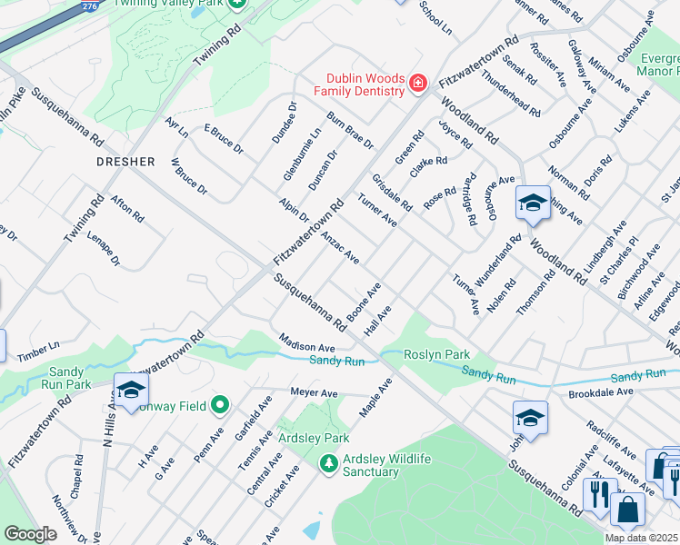 map of restaurants, bars, coffee shops, grocery stores, and more near 1137 Wilson Avenue in Roslyn