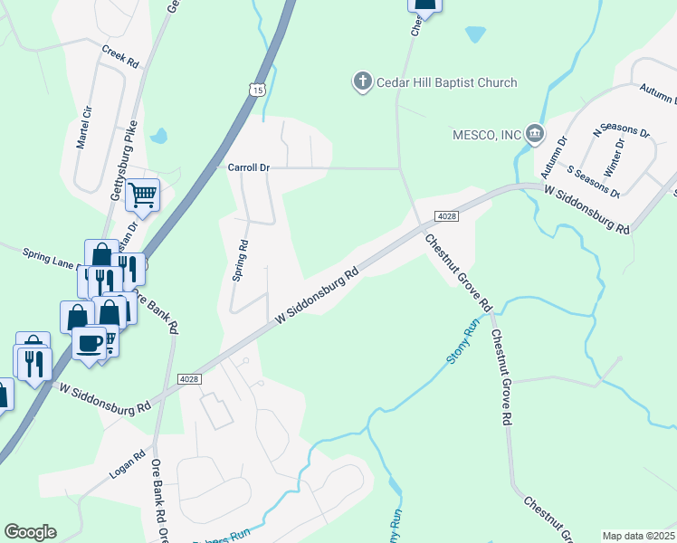 map of restaurants, bars, coffee shops, grocery stores, and more near 722 W Siddonsburg Rd in Dillsburg