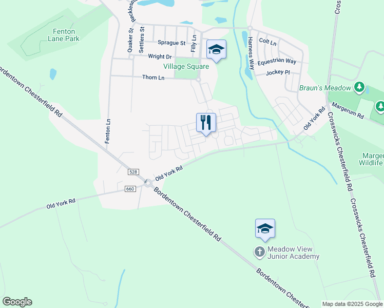 map of restaurants, bars, coffee shops, grocery stores, and more near 4 Antron Brown Way in Chesterfield Township