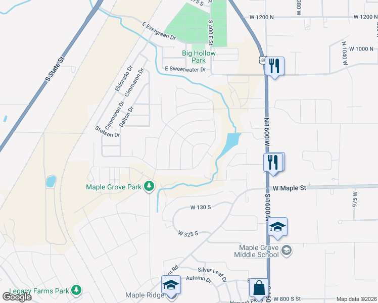 map of restaurants, bars, coffee shops, grocery stores, and more near 281 North Pheasant Drive in Mapleton