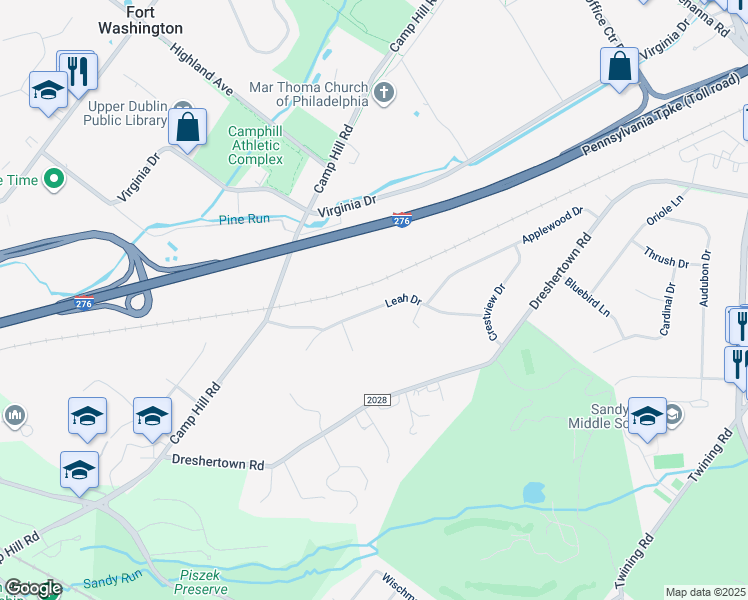 map of restaurants, bars, coffee shops, grocery stores, and more near 438 Leah Drive in Fort Washington