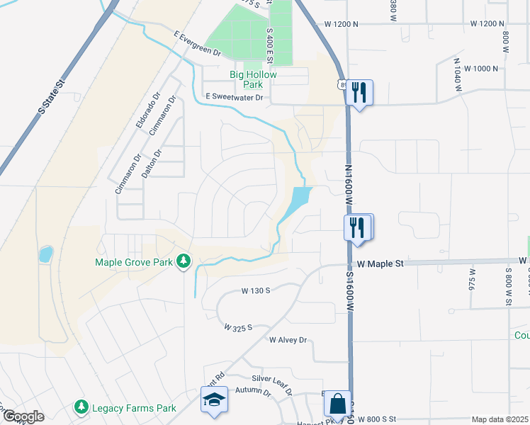 map of restaurants, bars, coffee shops, grocery stores, and more near 295 North 1600 West in Mapleton