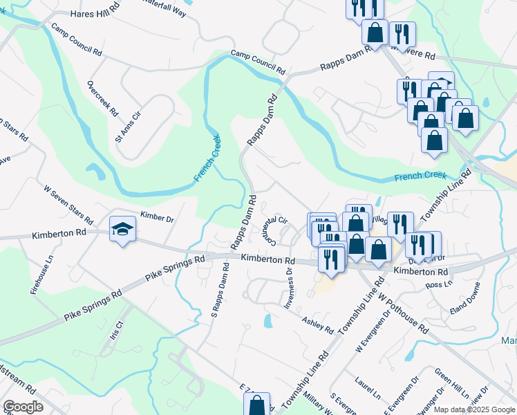 map of restaurants, bars, coffee shops, grocery stores, and more near 1934 Revolutionary Court in Phoenixville