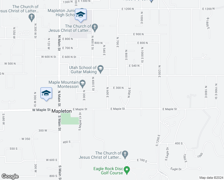 map of restaurants, bars, coffee shops, grocery stores, and more near 650 East 300 North in Mapleton