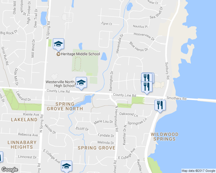 map of restaurants, bars, coffee shops, grocery stores, and more near 273 Barrington Drive in Westerville