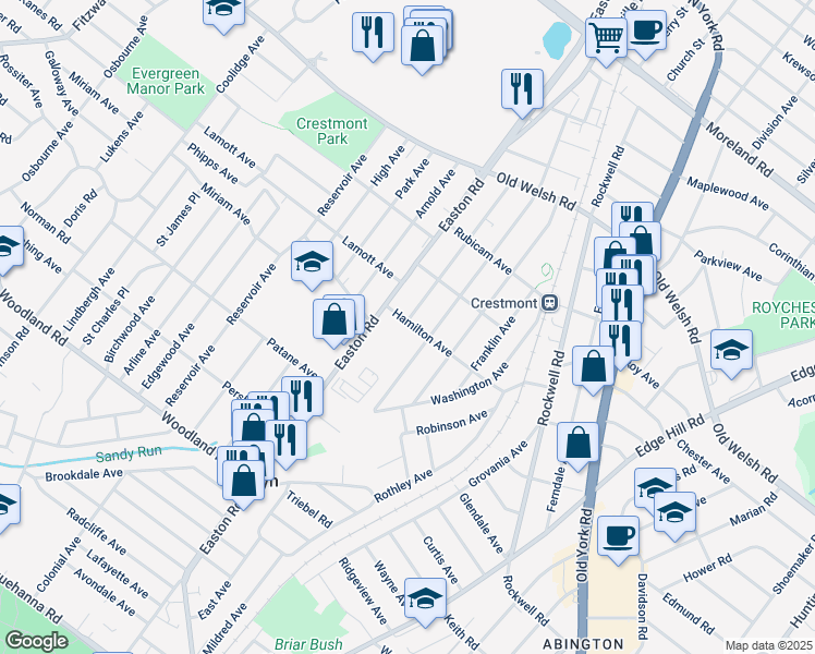 map of restaurants, bars, coffee shops, grocery stores, and more near 2338 Hamilton Avenue in Roslyn