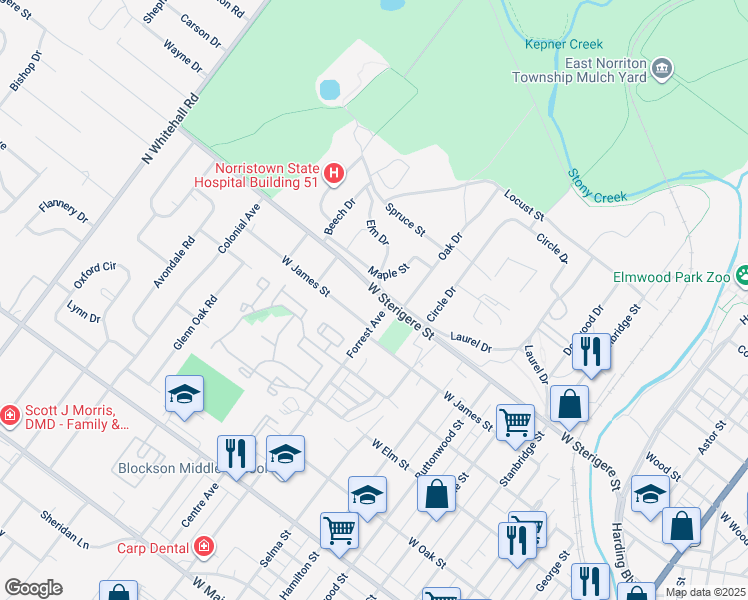 map of restaurants, bars, coffee shops, grocery stores, and more near 1402 Sterigere Street in Eagleville