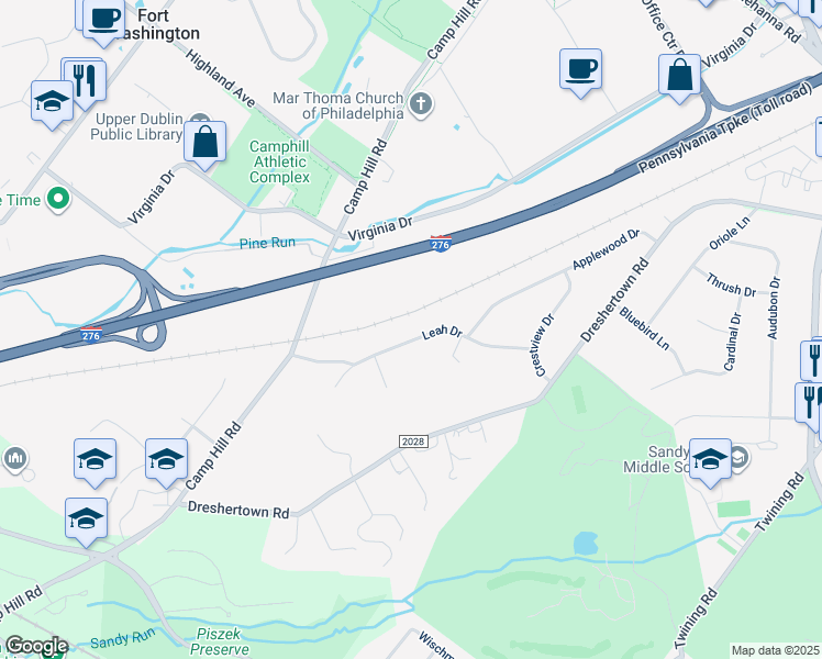 map of restaurants, bars, coffee shops, grocery stores, and more near 438 Leah Drive in Fort Washington