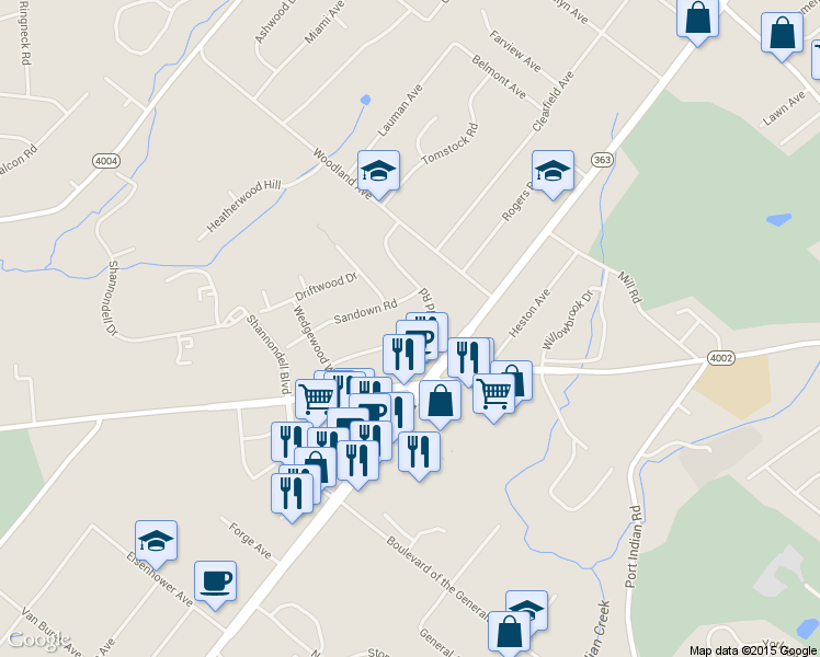 map of restaurants, bars, coffee shops, grocery stores, and more near 35 Brimfield Road in Eagleville