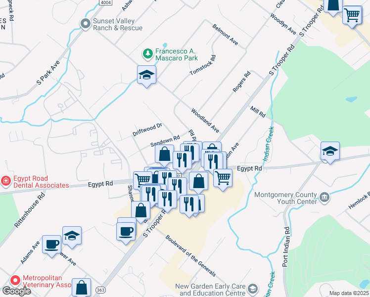 map of restaurants, bars, coffee shops, grocery stores, and more near 35 Brimfield Road in Eagleville