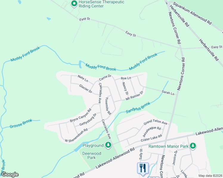 map of restaurants, bars, coffee shops, grocery stores, and more near 11 East Shenendoah Road in Howell Township
