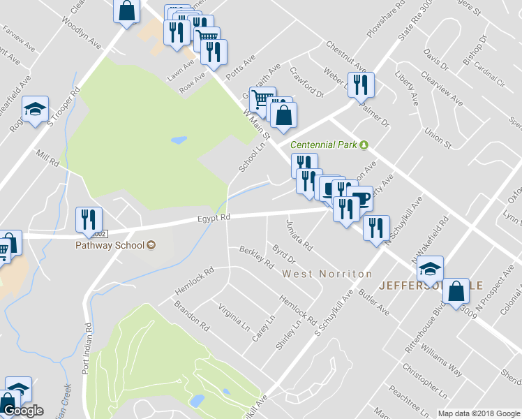 map of restaurants, bars, coffee shops, grocery stores, and more near 73 Egypt Road in Eagleville