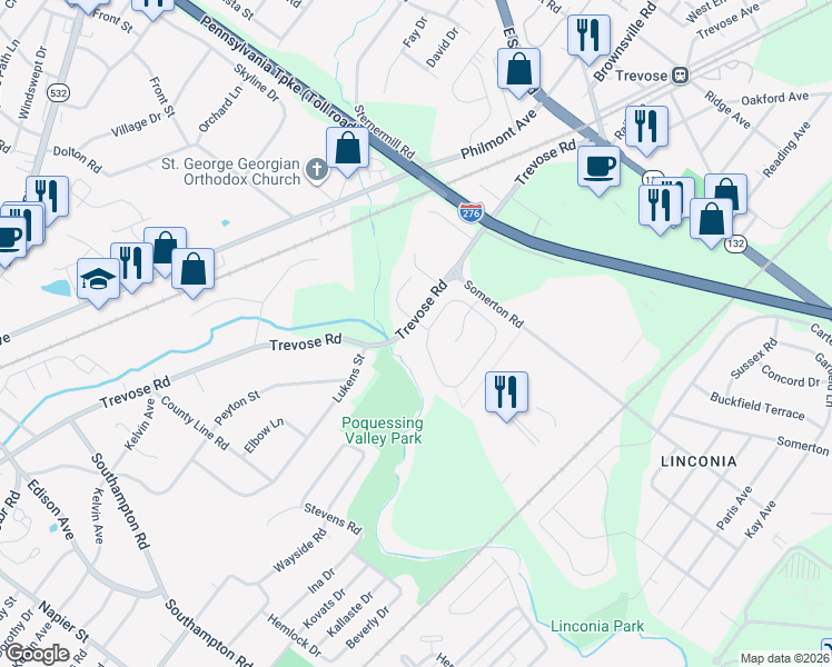 map of restaurants, bars, coffee shops, grocery stores, and more near 14 Beechwood Boulevard in Bucks County