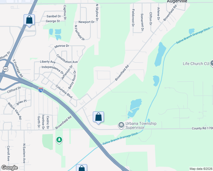 map of restaurants, bars, coffee shops, grocery stores, and more near 1913 Brownfield Road in Urbana