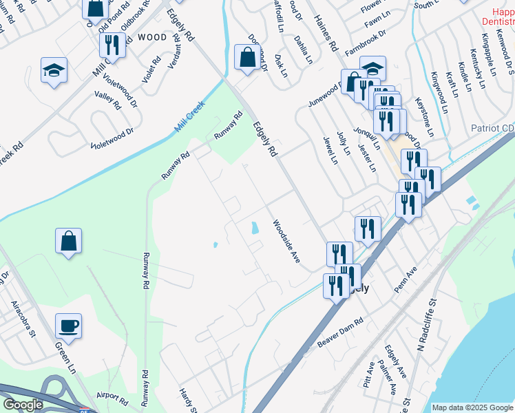 map of restaurants, bars, coffee shops, grocery stores, and more near 6997 Curtis Avenue in Levittown