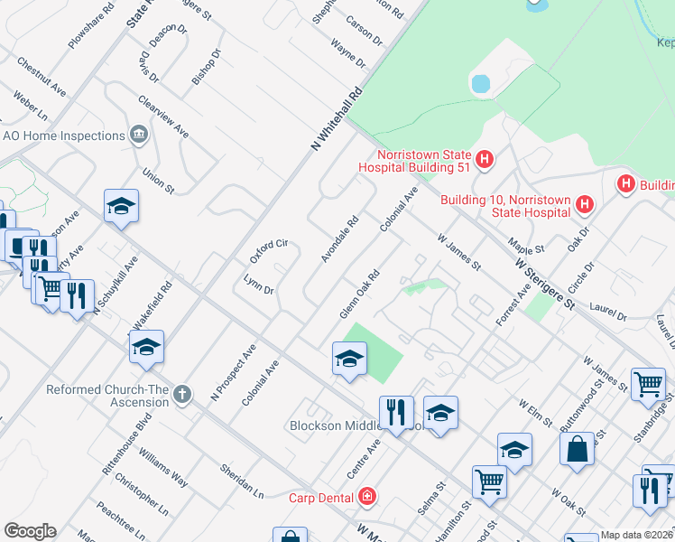 map of restaurants, bars, coffee shops, grocery stores, and more near 133 Colonial Ave in Eagleville