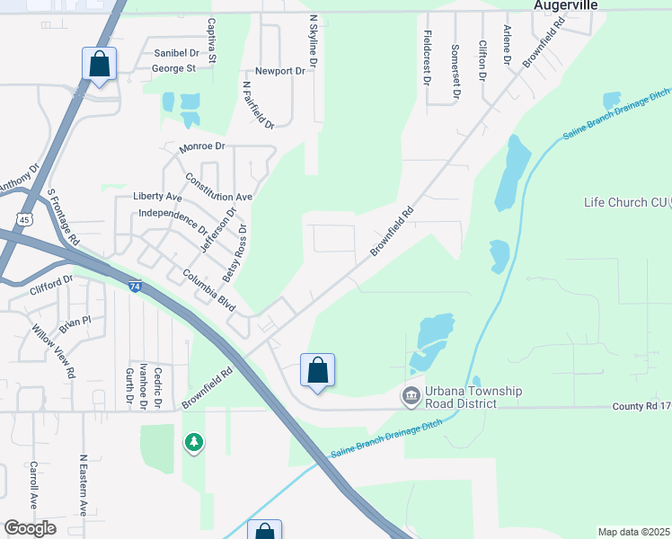 map of restaurants, bars, coffee shops, grocery stores, and more near 1913 Brownfield Road in Urbana