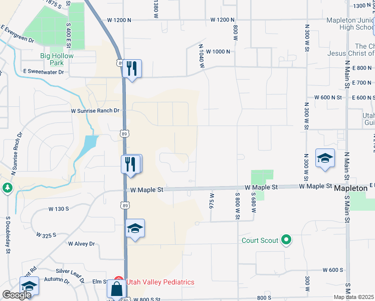 map of restaurants, bars, coffee shops, grocery stores, and more near 1142 West 220 North in Mapleton